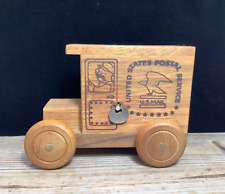 Vintage Wood Music Box Piggy Bank Toystalgia 1985 US Postal Service Truck picture