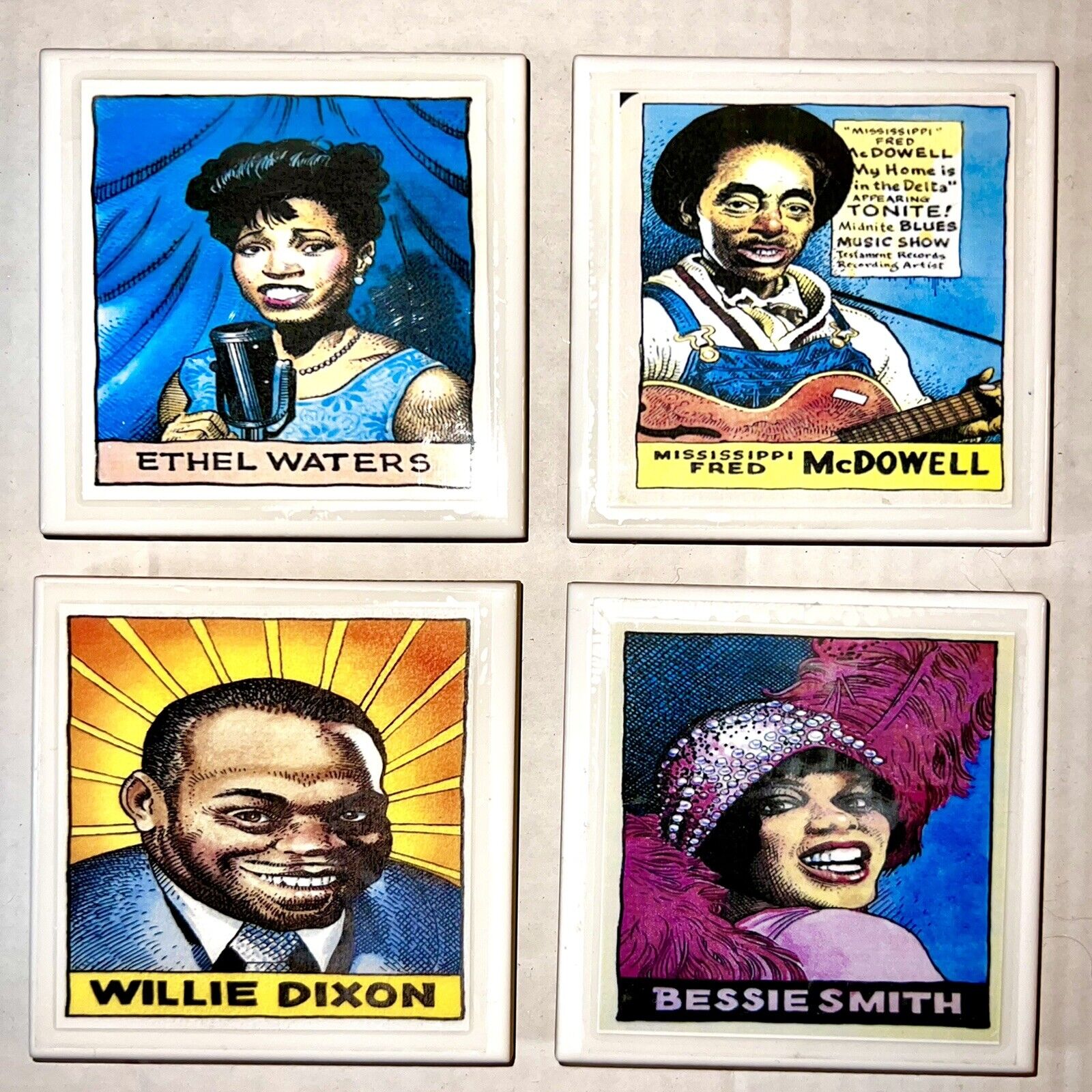 DIY 4 Handmade Ceramic & Felt Drink Coasters EARLY BLUES R&B Willie Dixon Bessie