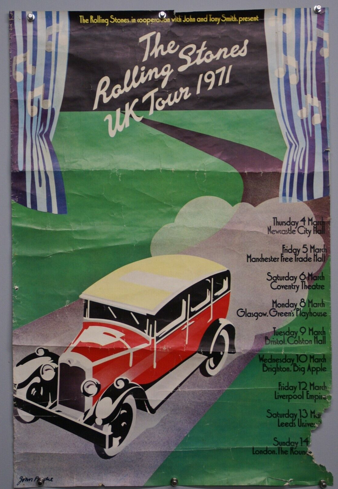 Rolling Stones Mick Jagger Poster Original Vintage Good Bye Britain Tour UK 1971