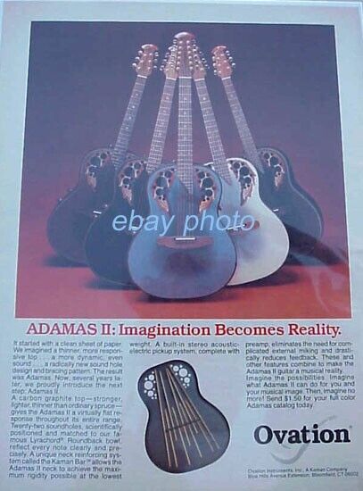 Lot of 3 - Vintage Ovation Guitar  Print Ads - Viper, Adamas II, Preacher
