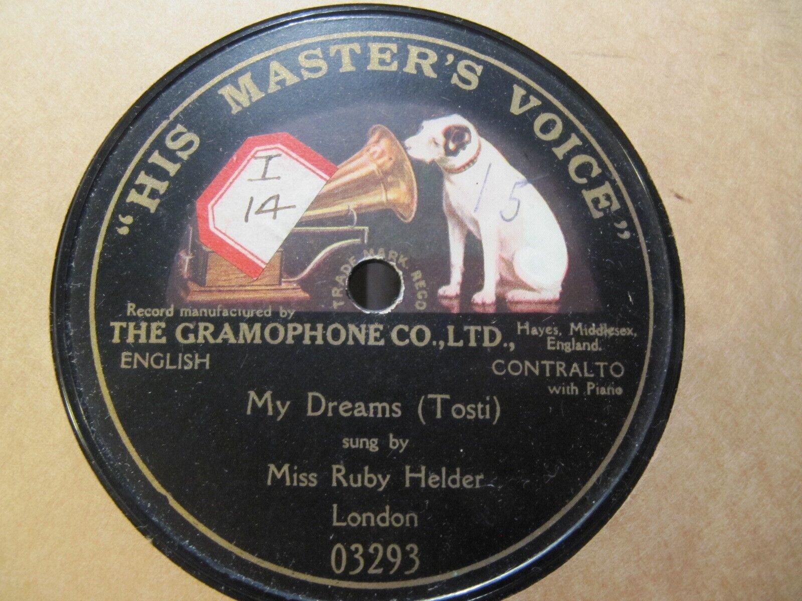 1912 THE GIRL TENOR Ruby Helder Tosti My Dreams HMV 03293 Music-Hall Vaudeville