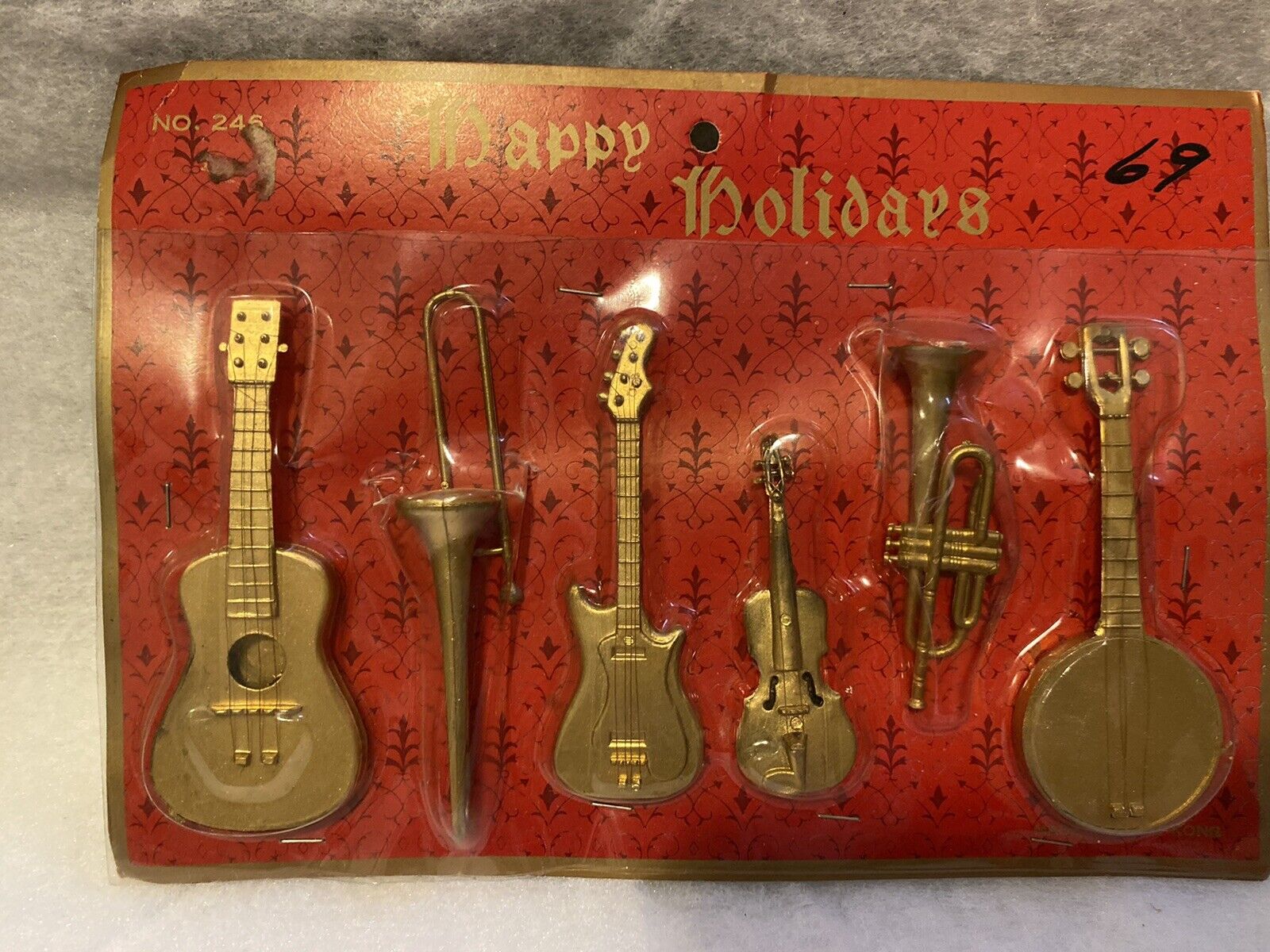 Vintage Christmas Ornaments Plastic Gold Musical Instruments Grannycore
