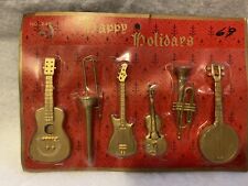 Vintage Christmas Ornaments Plastic Gold Musical Instruments Grannycore picture