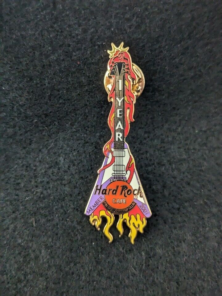 2001 Hard Rock Cafe Pin Collector\'s Club 1st Year Member Purple flame Guitar Pin