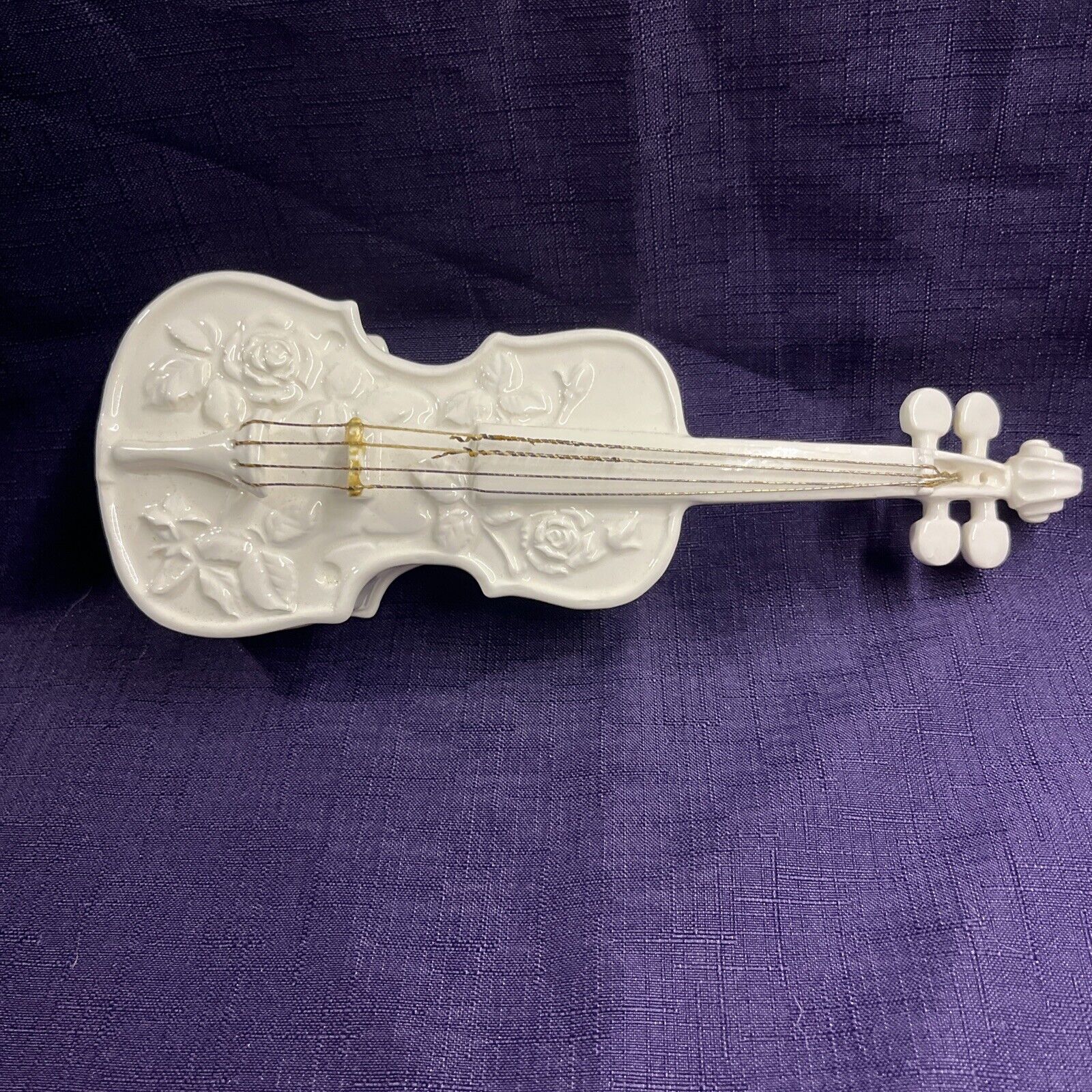Spanish Style Double Bass White Guitar With Floral Decor Wall Pocket Planter 10”
