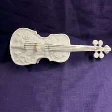 Spanish Style Double Bass White Guitar With Floral Decor Wall Pocket Planter 10” picture