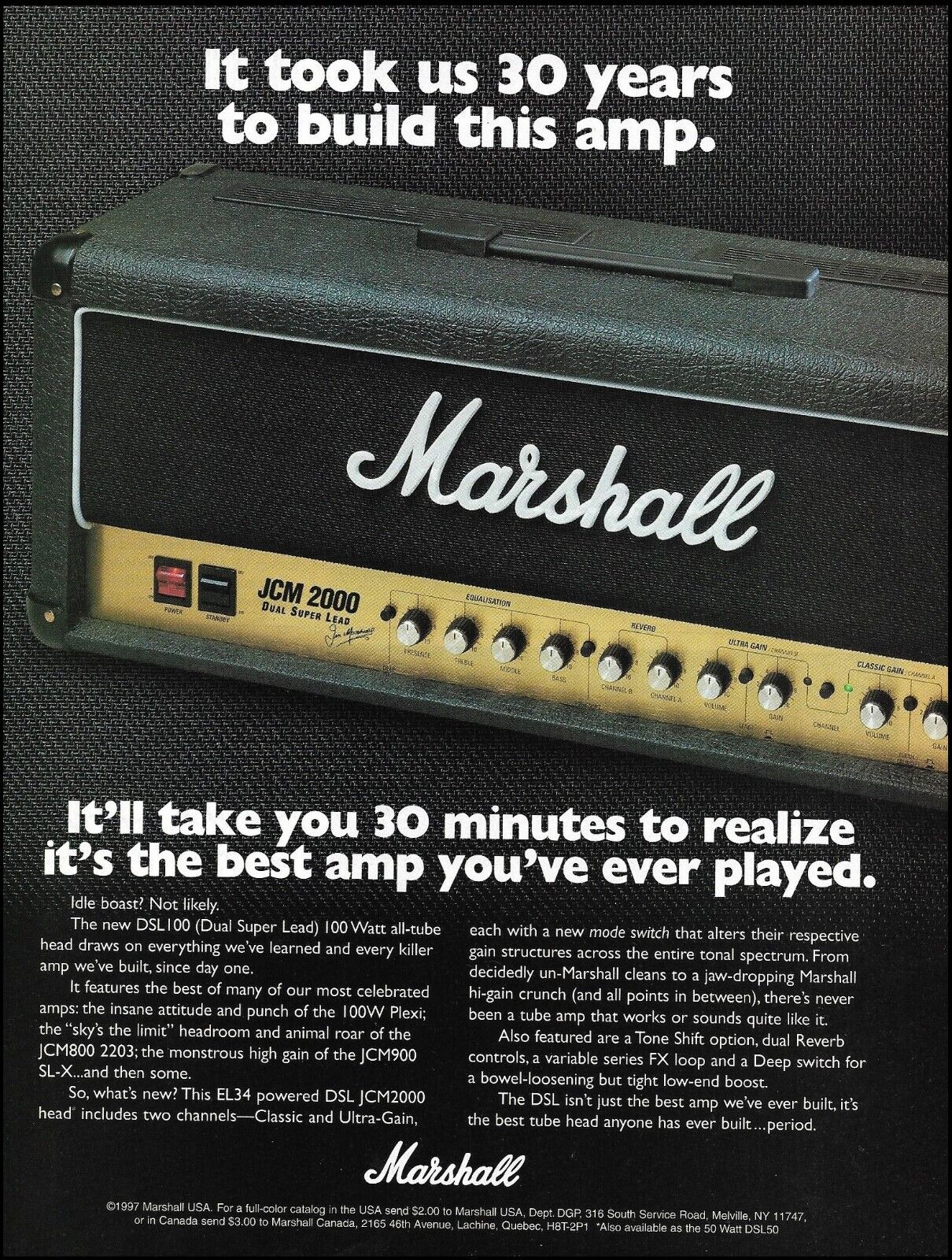 Jim Marshall DSL 100 JCM 2000 guitar amp ad 1997 amplifier advertisement print