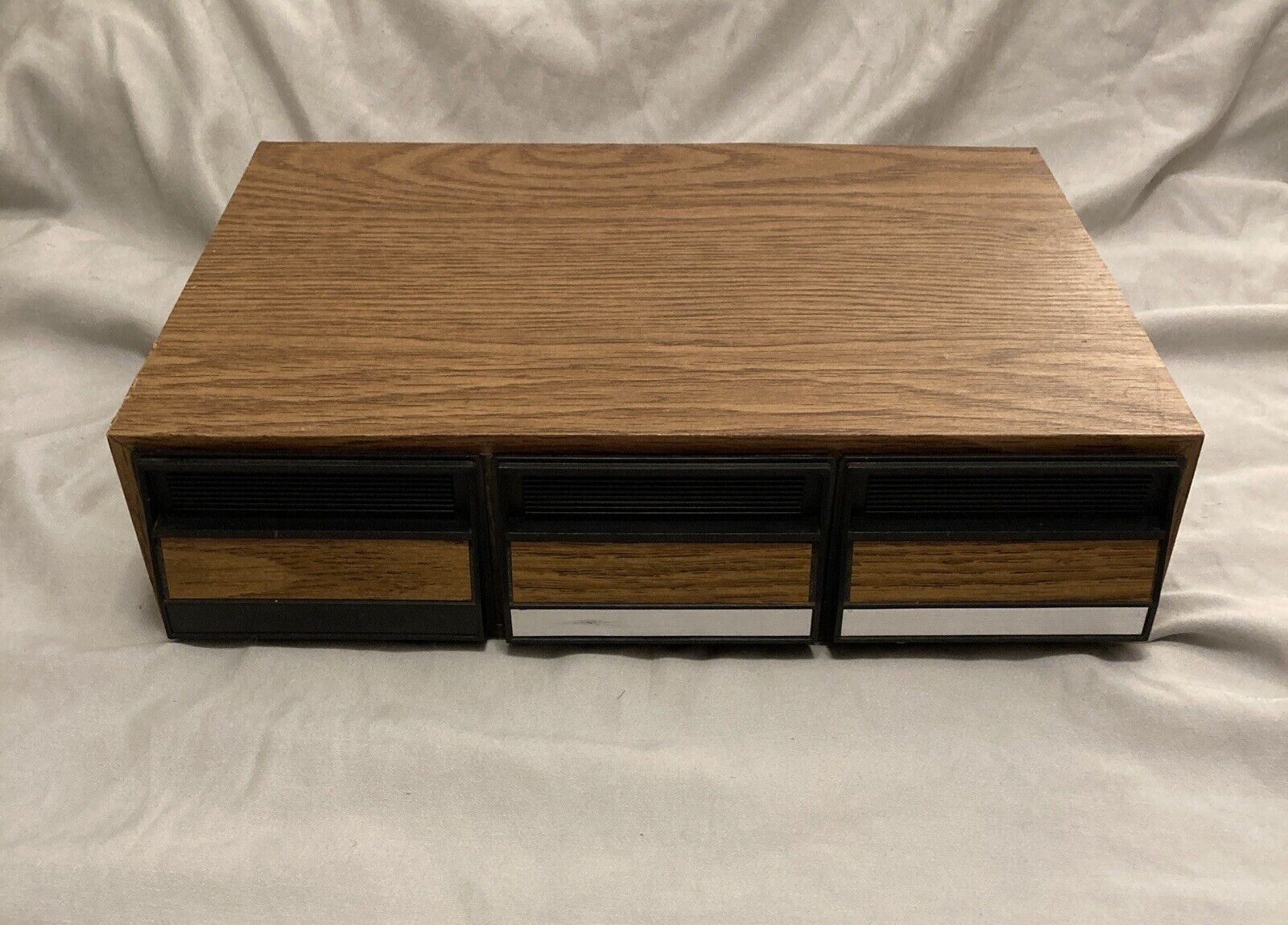Vintage Cassette Tape Holder 3 Drawer Storage Case Faux Wood 42 Cassettes