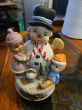 Vintage Christmas Frosty the Snowman Wind Up Spinning Music Box Figure Kids picture