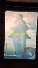 4616 vintage 35MM SLIDE photo MAN SITTING ON HOOD OF CAR PLAYING HARMONICA picture