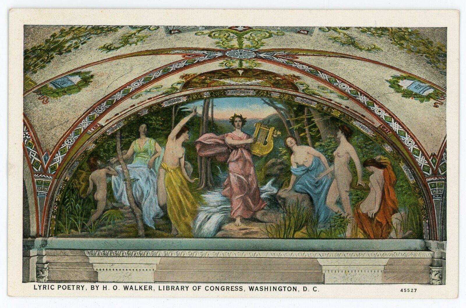 Vintage Postcard Washington DC Library of Congress Lyric Poetry HO Walker Mural