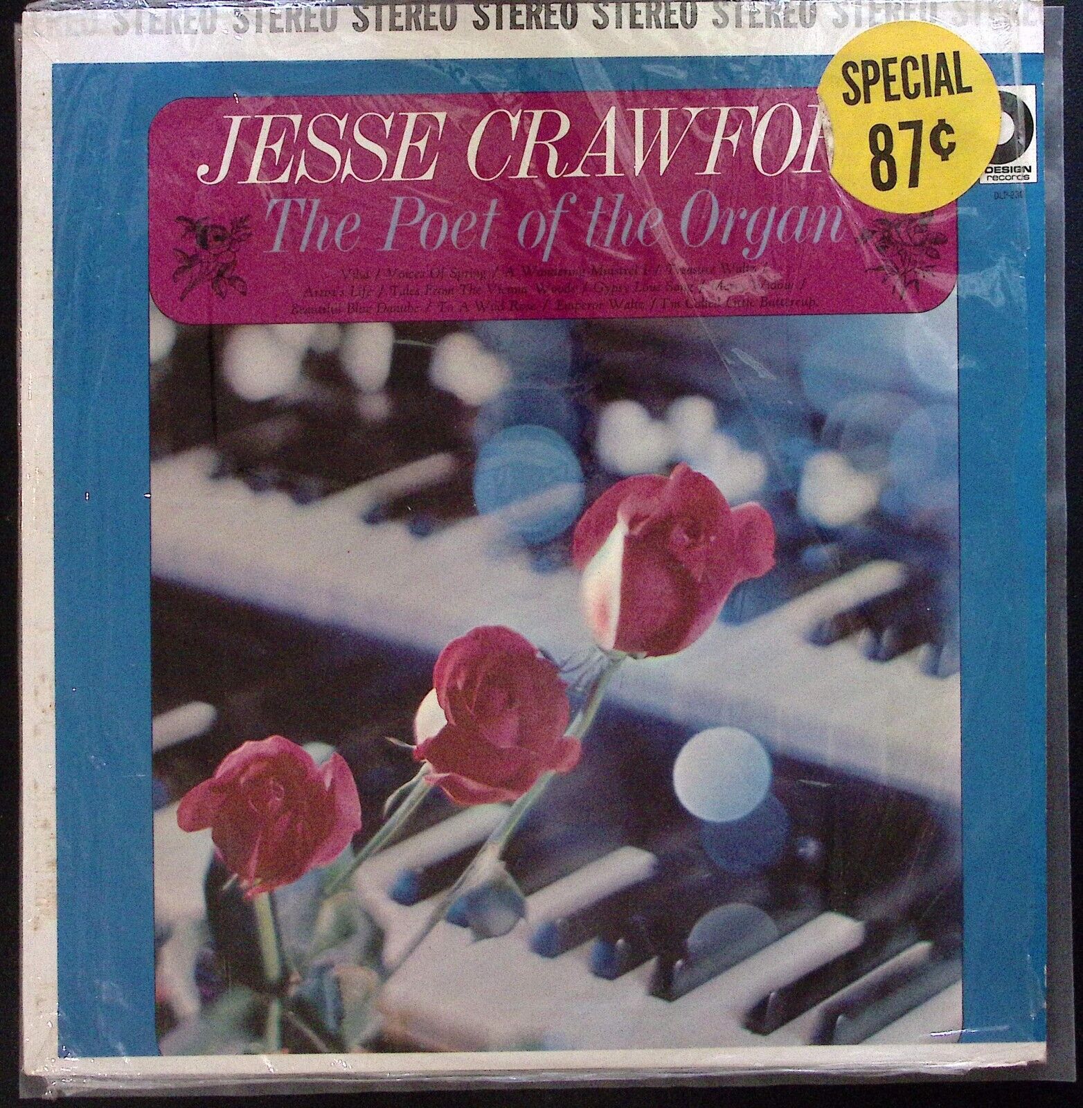 JESSE CRAWFORD THE POET OF THE ORGAN  DESIGN RECORDS  SHRINK VINYL LP 184-76