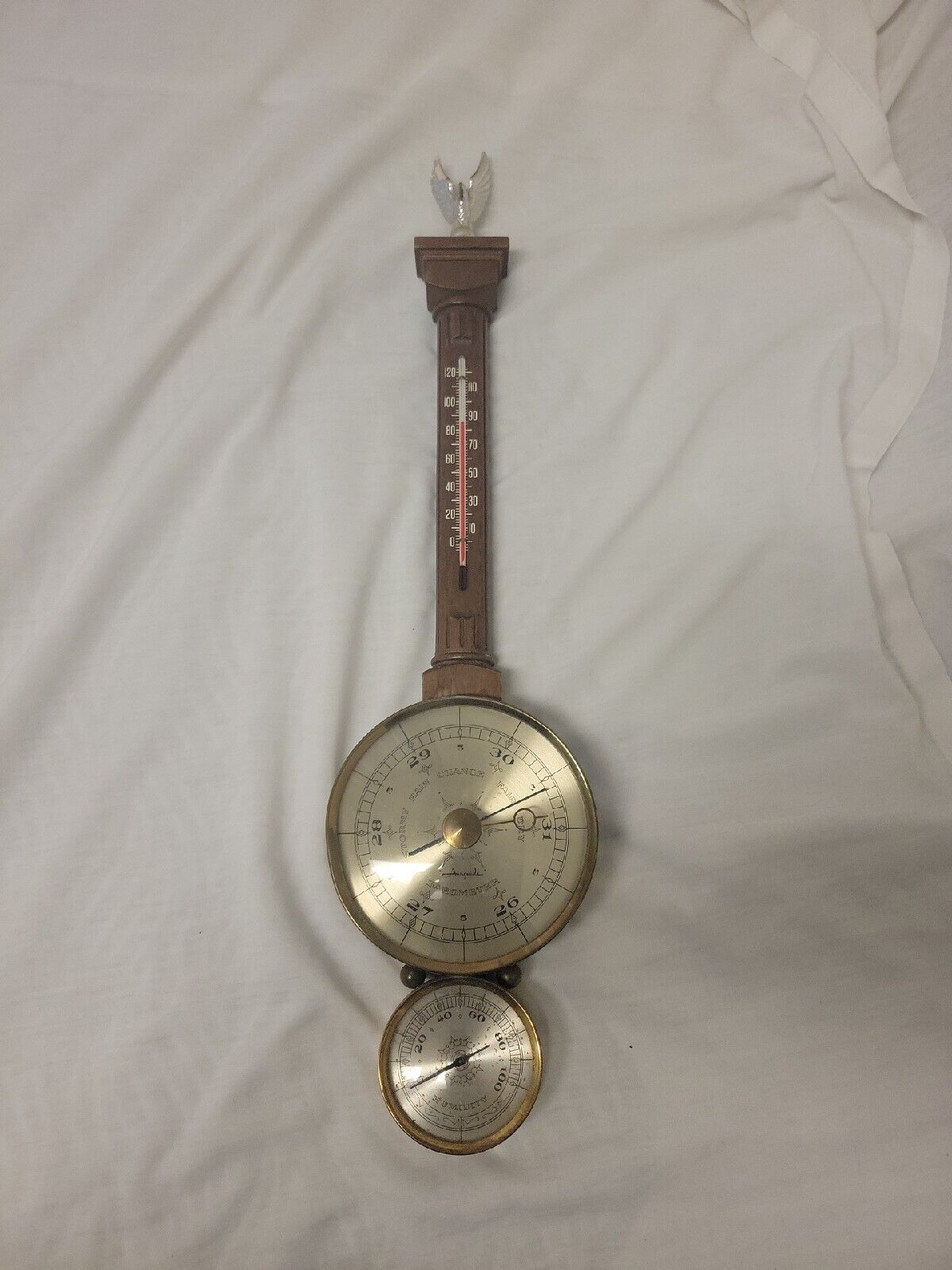 Vintage Wood Airguide Weather Station Thermometer Barometer Hygrometer Banjo 21\