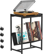 2-Tier End Table Record Player Stand with Wheels and Vinyl Storage Shelf, Black picture