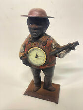 Vintage Cast Iron Black Americana Banjo Man Mantel Clock Reproduction Sculpture picture