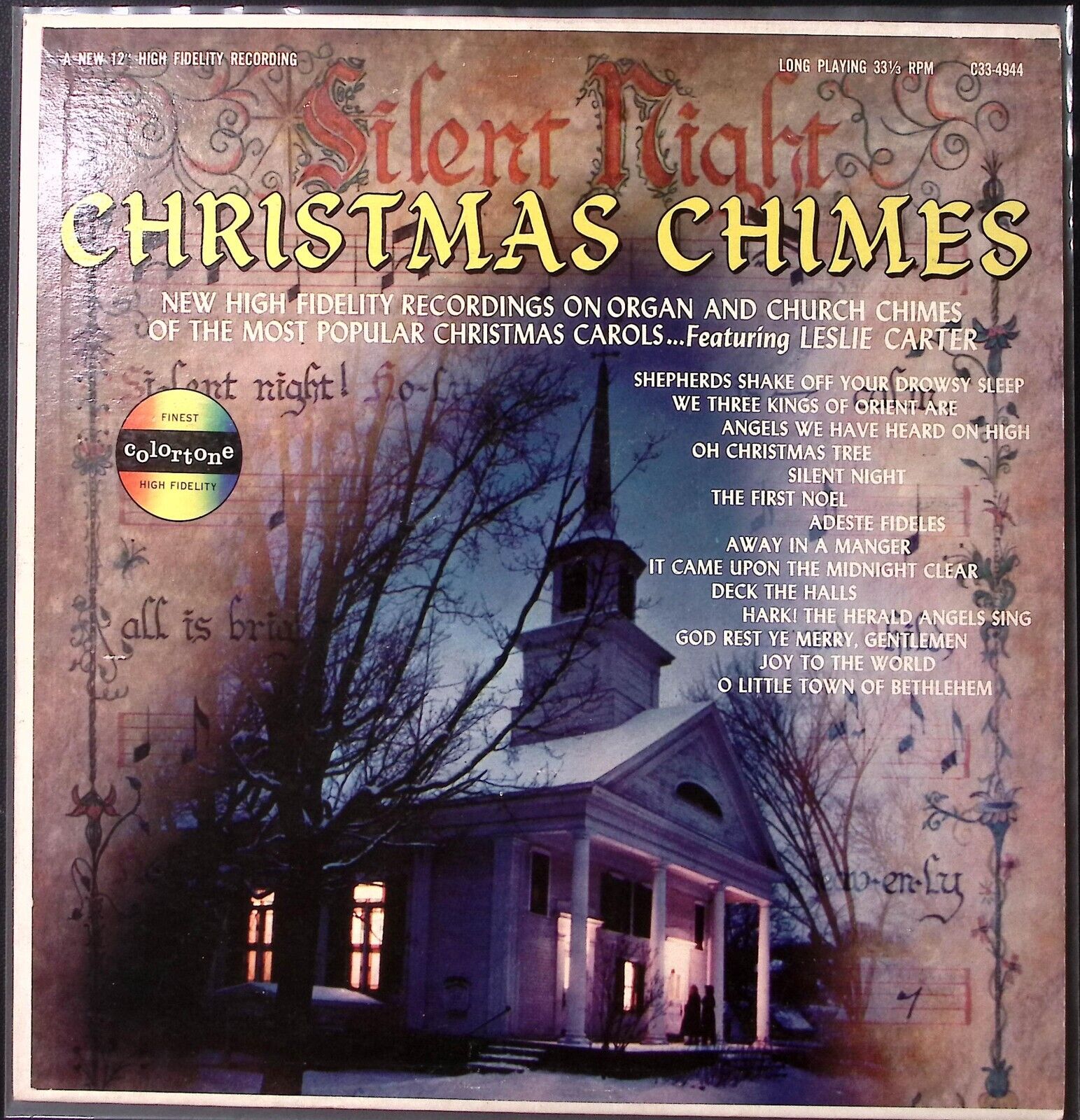 LESLIE CARTER SILENT NIGHT CHRISTMAS CHIMES  COLORTONE RECORDS VINYL LP 178-2