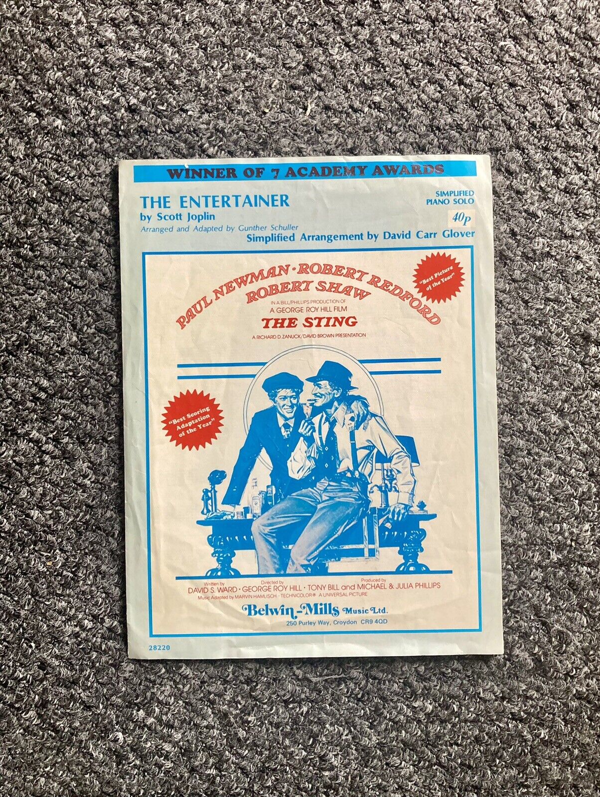 Vintage Sheet Music ‘The Entertainer’ From Movie ‘The Sting’ Excellent Condition