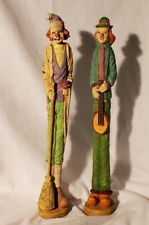 Clowns Tall Thin w Broom Banjo Figurines Resin 12'' Lot Of 2 Windsor Collection  picture