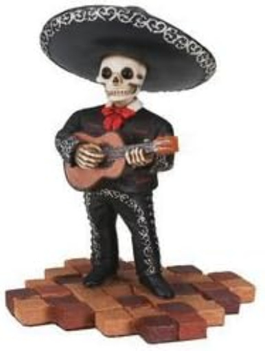 Short Skeleton Skull Black Mariachi Band Guitar Statue