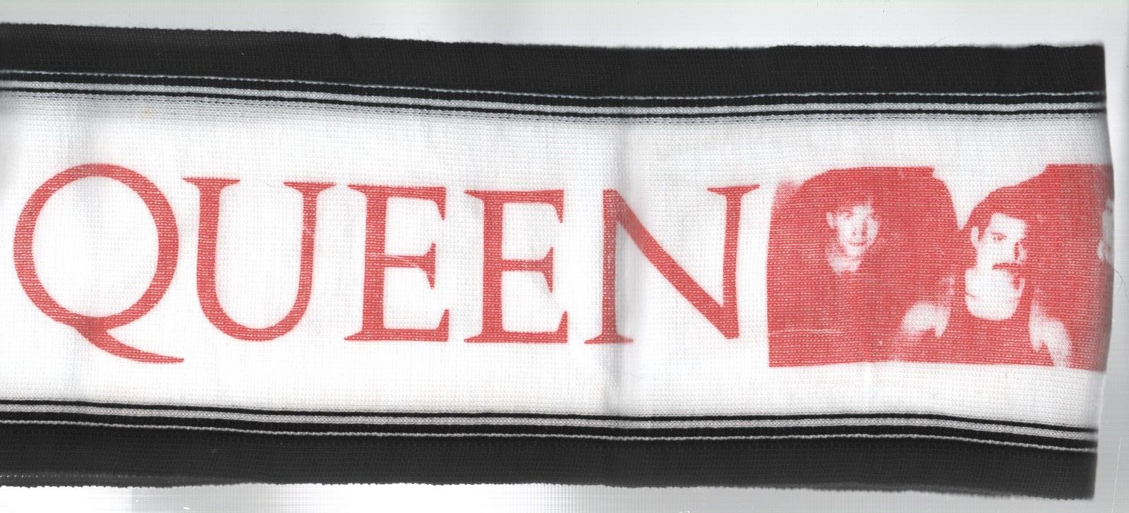 QUEEN Logo & Band Photo SCARF Red & Black on White Vintage
