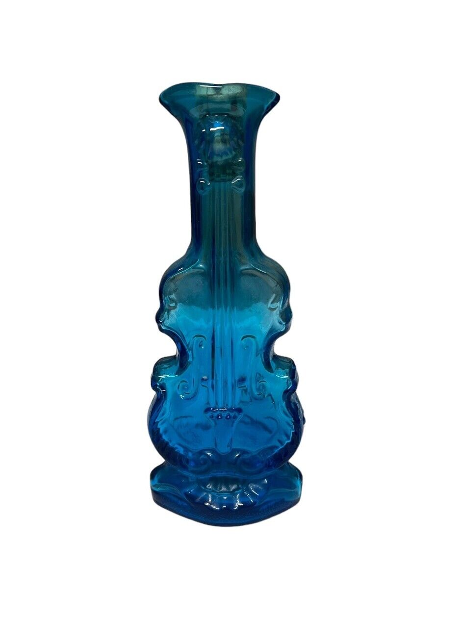 Vintage Vase Violin Cello Fiddle Blue Glass with Cork Music Decanter