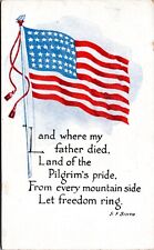 Postcard Patriotic American Flag - My Country Tis of Thee lyrics picture
