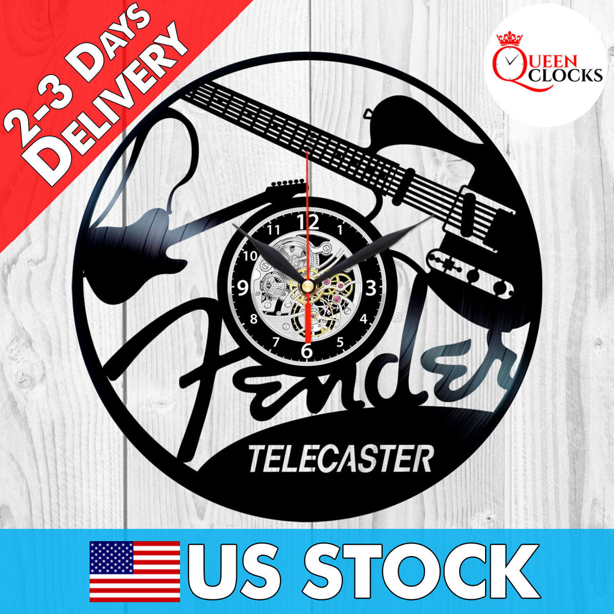 Fender Telecaster Guitar Music Black Vinyl Record Wall Clock Guitarist Best Gift