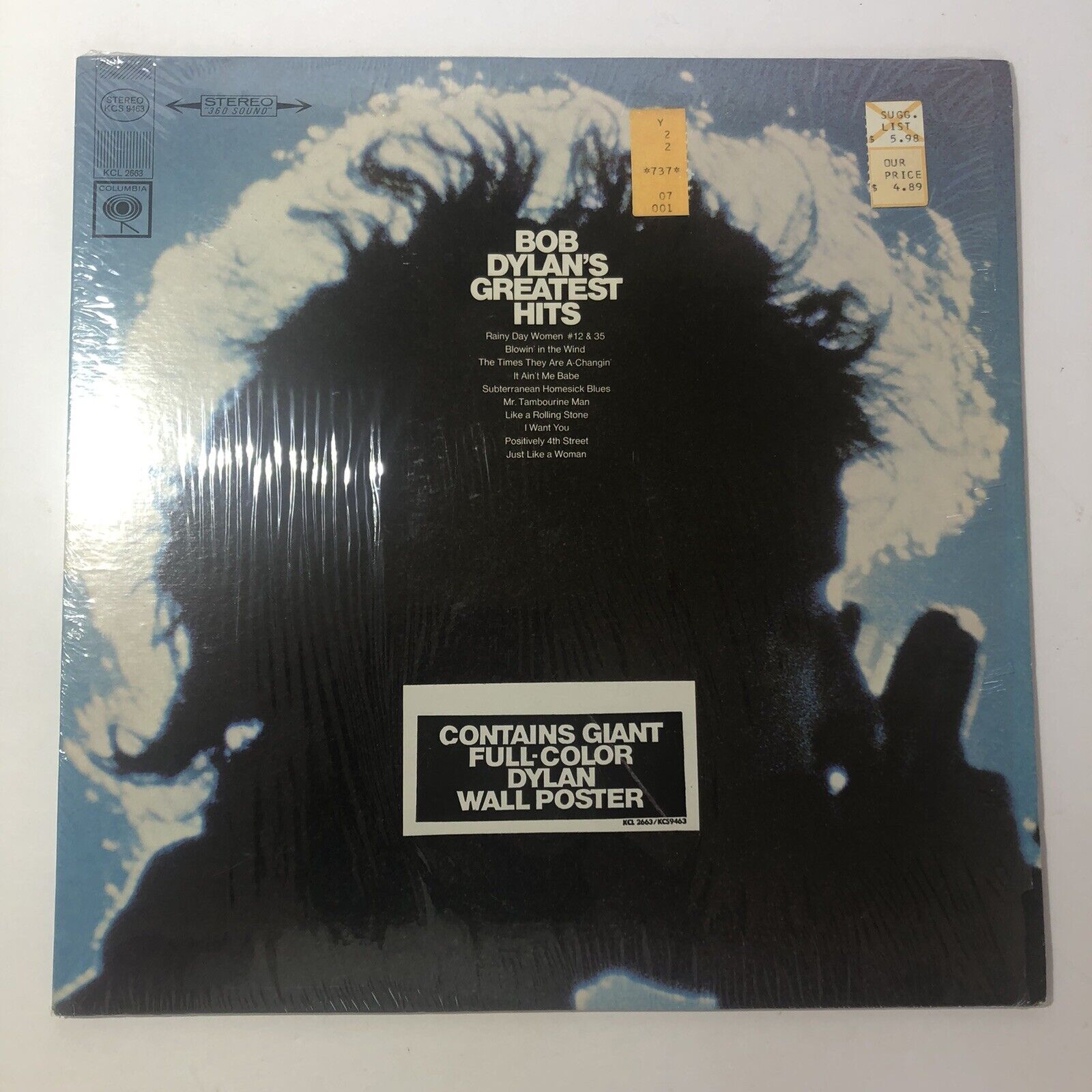 1967 Release Bob Dylan's Greatest Hits LP Columbia NO Poster W Orig SHRINK WRAP