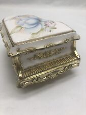 Beautiful Vintage Westland Co Footed Music Box w/Floral Porcelain Top, Japan picture