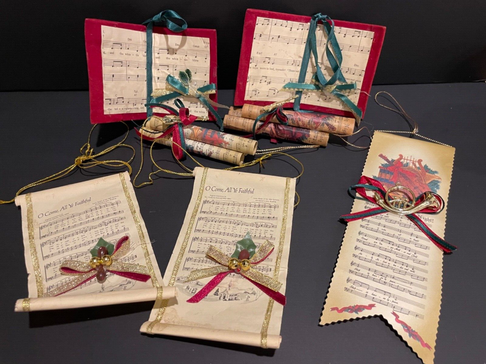 Vintage Sheet Music Instruments Christmas Ornaments Set of 7