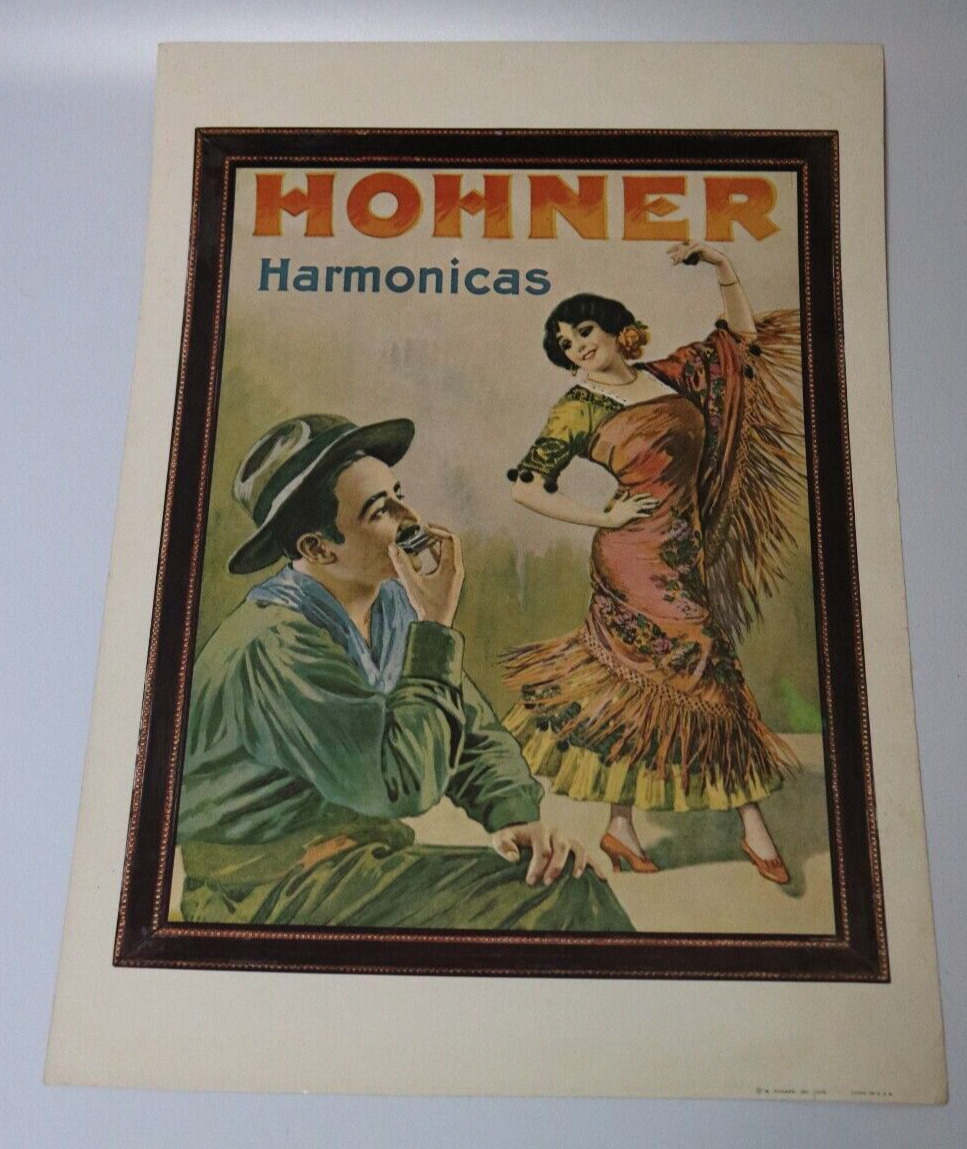 M. Hohner Harmonicas Vintage Litho Poster 12X17 Lithograph 1972 Dancing Lady