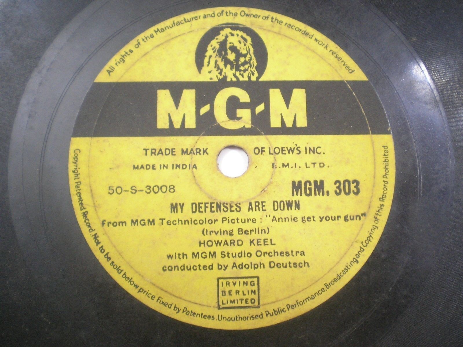BETTY HUTTON MGM 303 INDIA INDIAN RARE 78 RPM RECORD 10\
