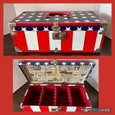 Vintage USA American Flag 24 8 Track Metal Carrying Case Box Red Felt Interior picture