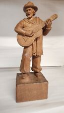 Vintage Mid Century Carved Wood Man Playing Guitar. Large 