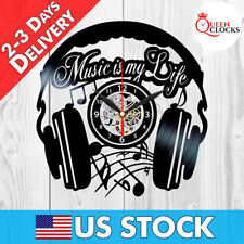 Music Lovers Headphones Jazz Rock Musician Notes Vinyl Record Wall Clock LP Gift picture