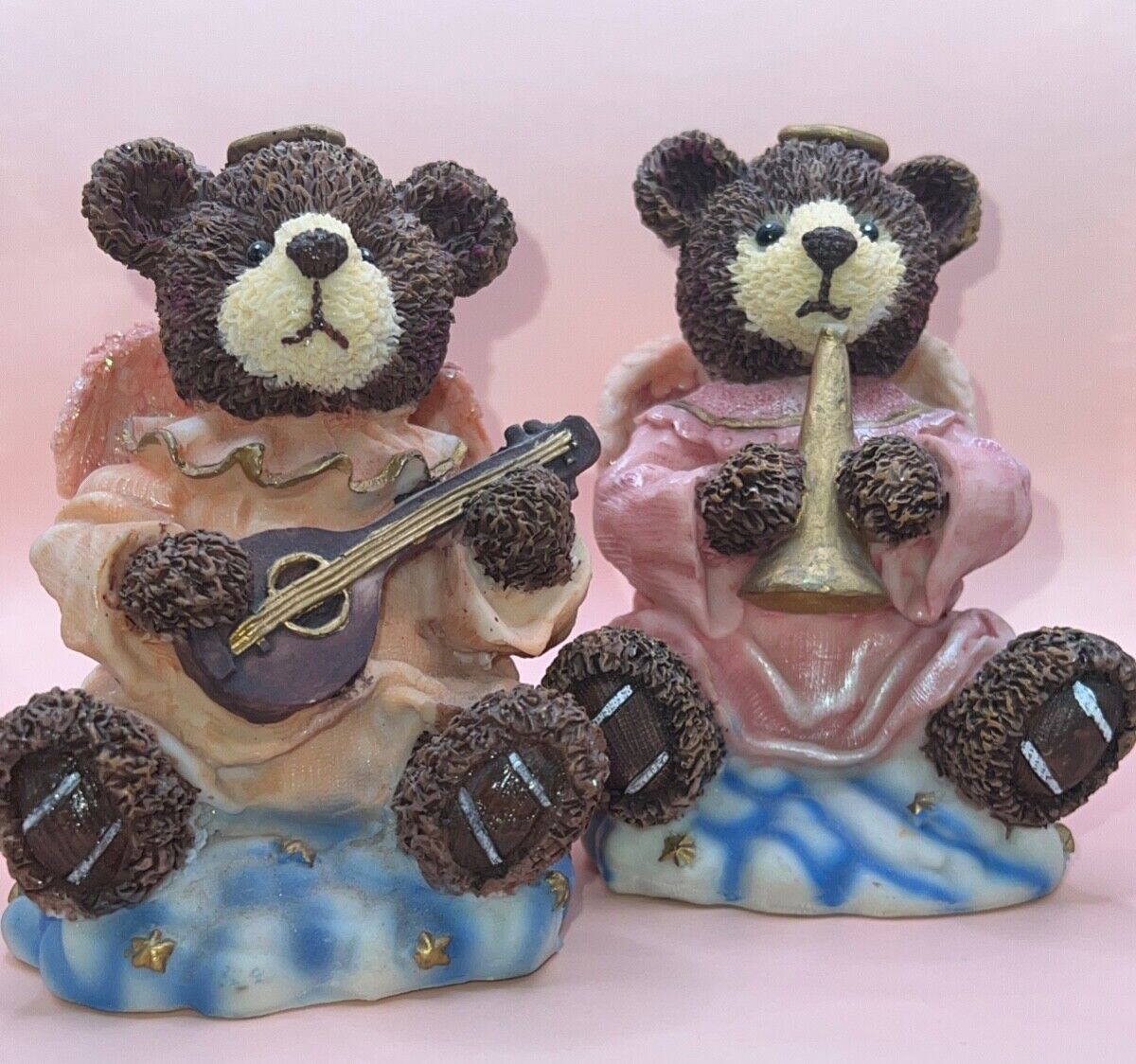 Teddy Bears with Halo & Wings Angelic playing the Guitar & Trumpet Figurine (2)