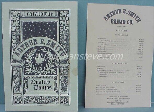 rare original 1978 ARTHUR E. SMITH BANJO CO. CATALOG & PRICELIST