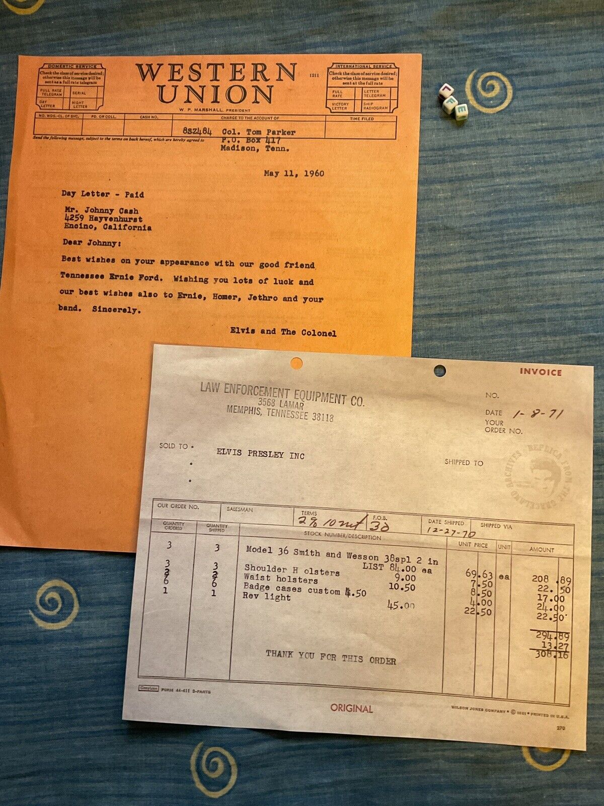 Pair of  Elvis Presley Telegrams Etc , Vintage Repro , Graceland Archives