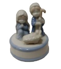 Vintage Nativity Music Box Ceramic Blue And White picture