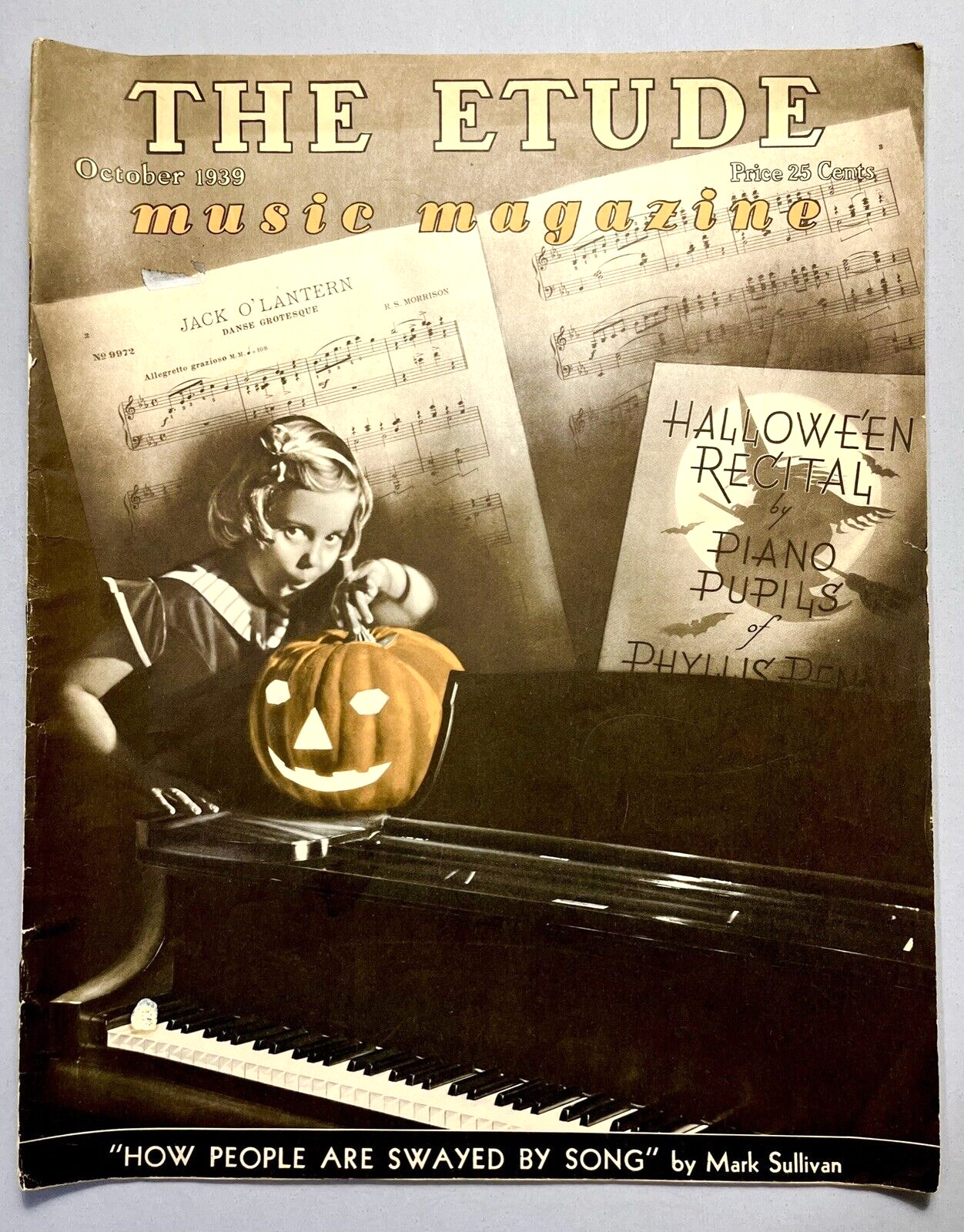 VTG The Etude Music Magazine October 1939 Jack O Lantern Pumpkin Halloween