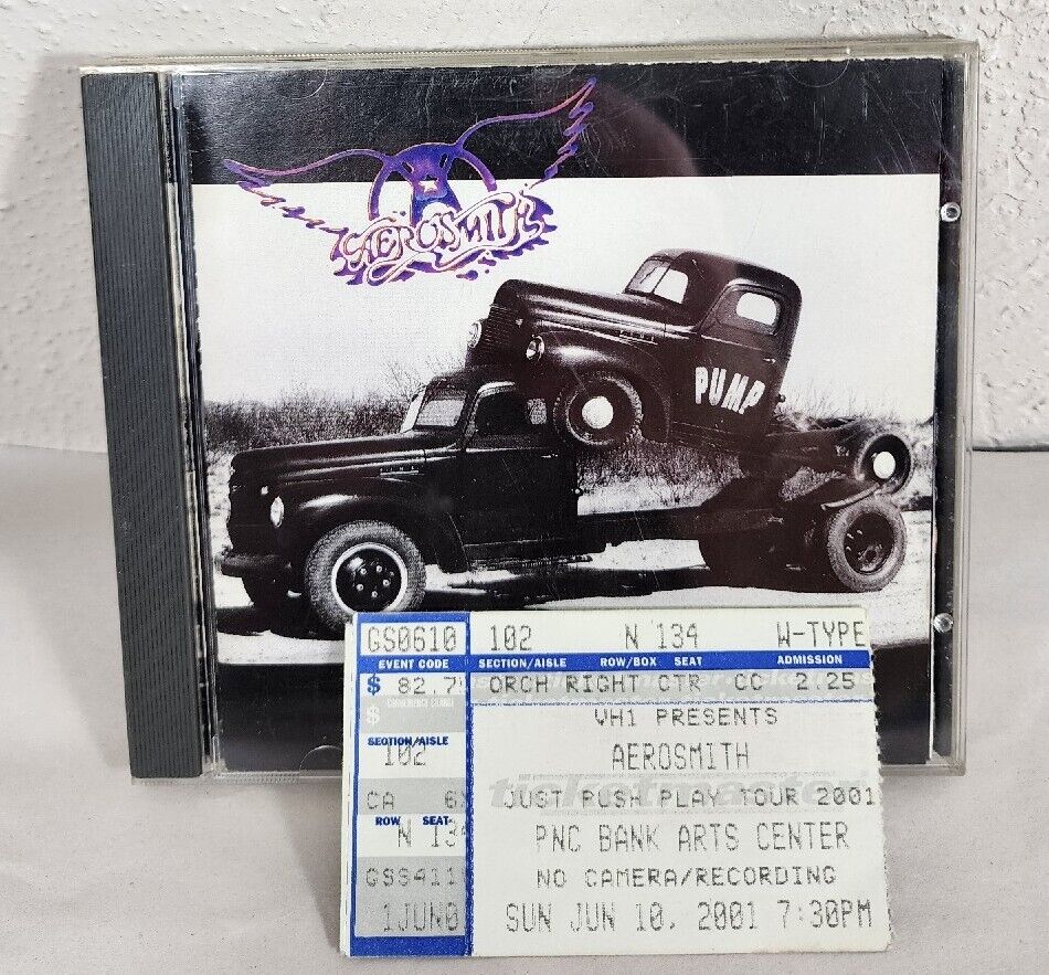 Aerosmith Pump (CD, 1989) & 2001 Concert Ticket Just Push Play Tour RARE