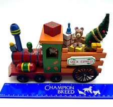 Vintage Music Box Wood Santa Express Wood Train Locomotive Deliver Toys Tree Red picture