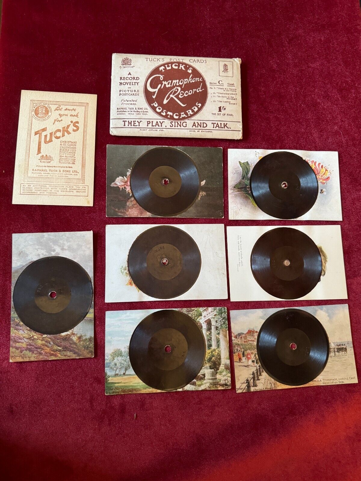 78 Rpm Set Of 7 Tuck's Postcard Records with Original Envelope and Inner notes