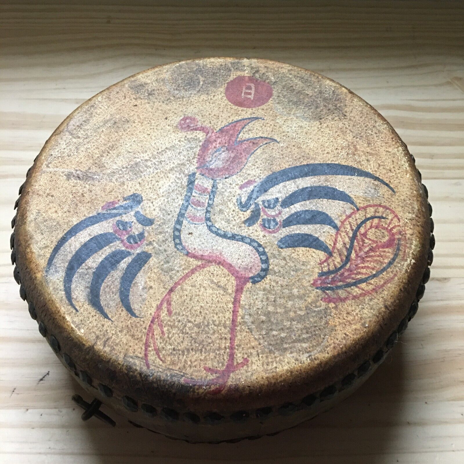 Vintage 1930’s Chinese Dragon & Phoenix Hand Painted Double Sided Leather Drum