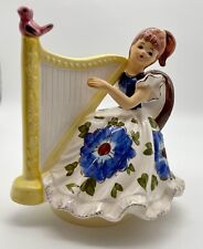 EUC Vintage Girl Music Box Spin Harp Japan Floral Blue Dress 