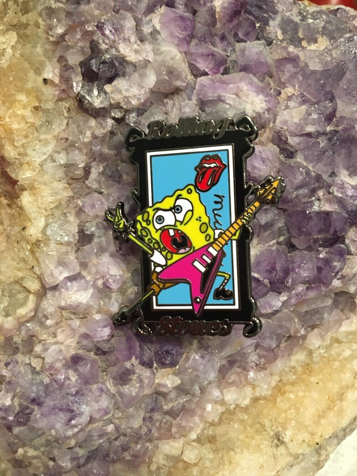 The Rolling Stones Meme SpongeBob SquarePants Pink Guitar Heady Festival Hat Pin