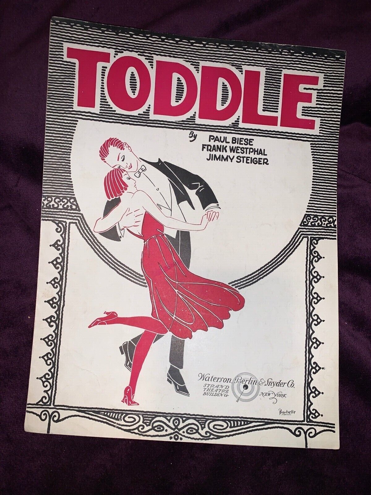 TODDLE,   1921 edition vintage sheet music.
