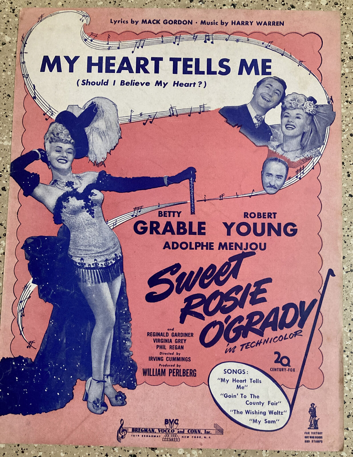 VINTAGE SHEET MUSIC MY HEART TELLS ME BETTY GRABLE ROBERT YOUNG SHOULD I BELIEVE
