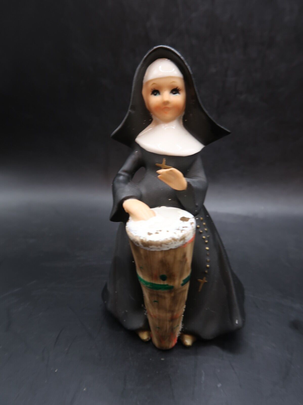 MCM Napcoware Japan Porcelain Nun playing Drum Figurine