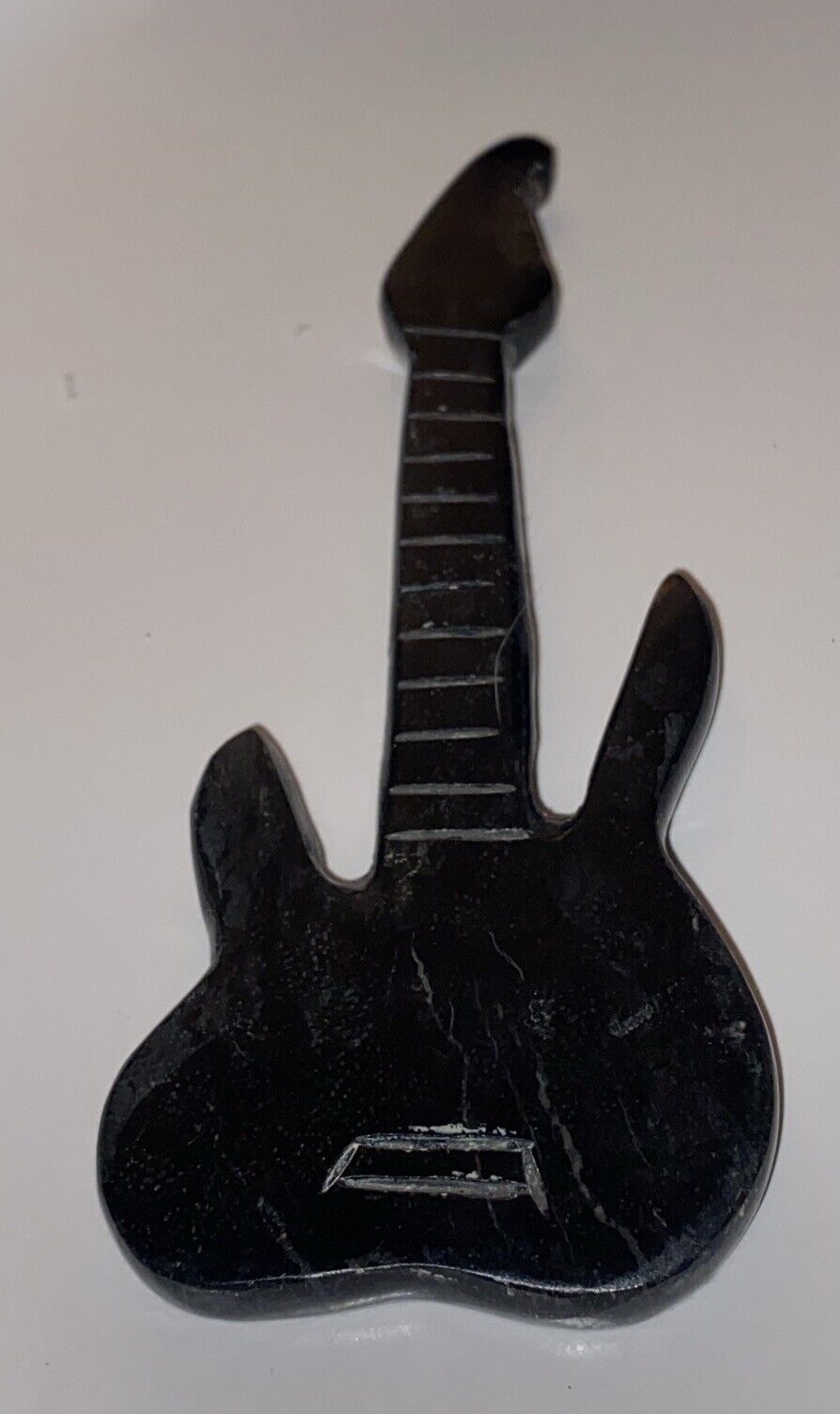 Guitar Shape Stone Crystal Black Agate  4” L X 1.5” W